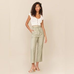 Reformation Paros Linen Pant in Herb